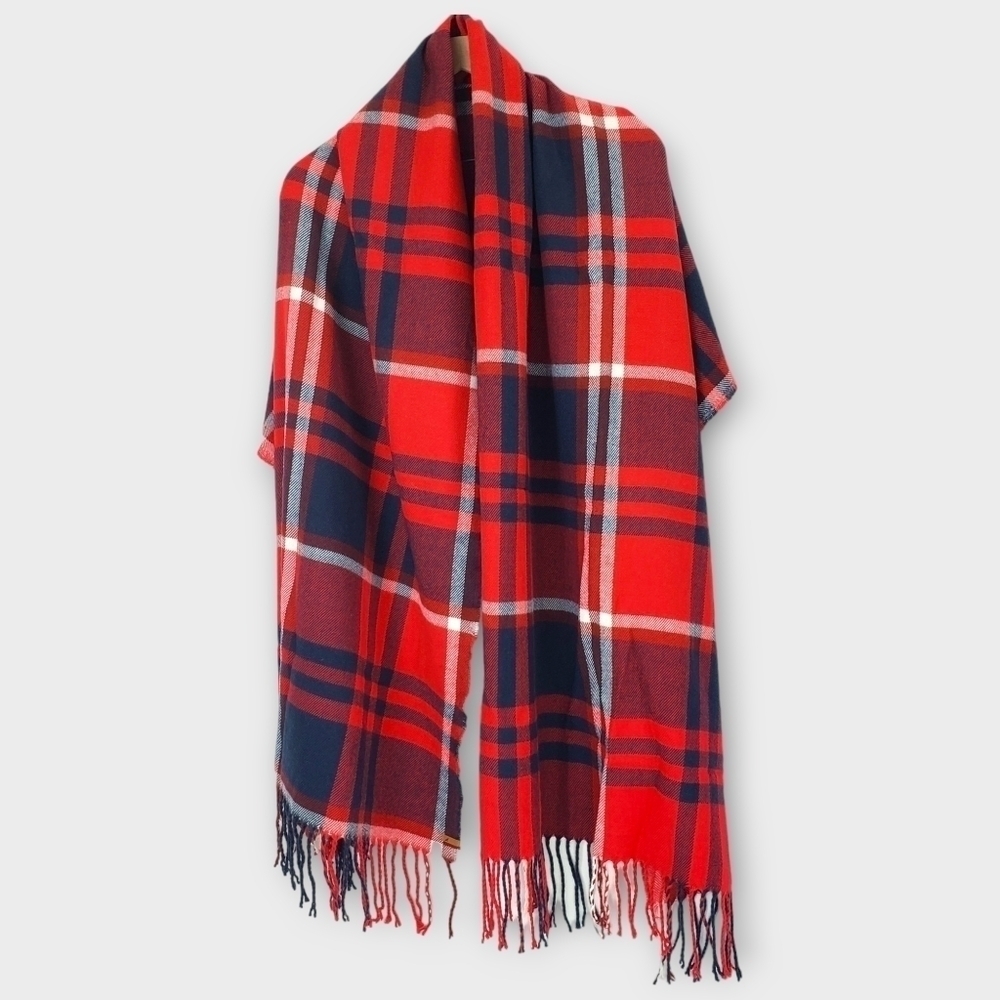 Eddie Bauer Plaid Blanket Scarf Red Blue